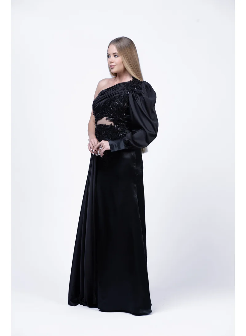 Fashonara  Draped One-Shoulder Embossed Evening Gown for Women | Elegant Formal Dress for Women | Best Price UAE