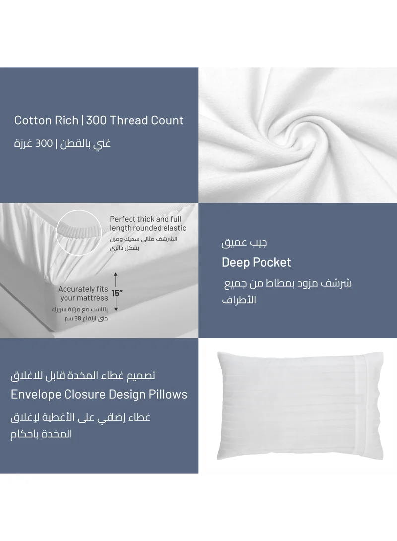 Donetella Comforter Set 8-Pieces Double Size Hotel Style All Season Cotton Blend Stripe Pattern Bedding Set With Removable Cover And Down Alternative Filling, Beige