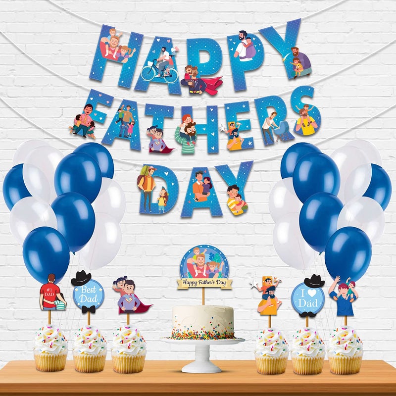 Festiko® Father's Day/Super Dad Birthday Party Decorations Items for Surprise (All in One Surprise Banner,Balloons,Balloons,Cake Toppers,Cup Cake Topper,Ribbons)- 28 Pcs - Image 4