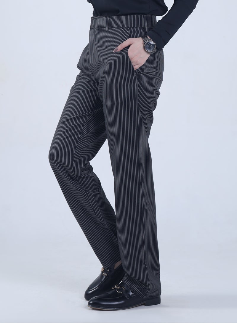Ambittrends Black Striped Formal Pants - Image 1