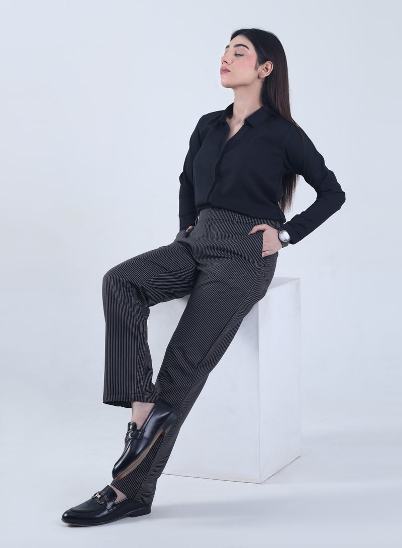 Ambittrends Black Striped Formal Pants - Image 3