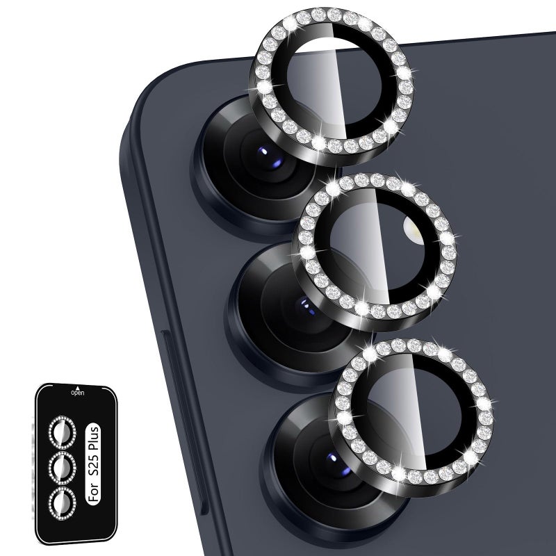 Avocase for Samsung Galaxy S25 Plus Camera Lens Protector, Individual Metal Ring Tempered Glass Lens Cover, [Strong Adsorption] Scratch Resistant Ultra-Thin HD Clear Lens Cover, 1 Set-Black Diamond - Image 1