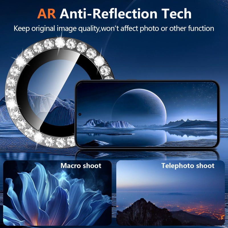 Avocase for Samsung Galaxy S25 Plus Camera Lens Protector, Individual Metal Ring Tempered Glass Lens Cover, [Strong Adsorption] Scratch Resistant Ultra-Thin HD Clear Lens Cover, 1 Set-Black Diamond - Image 3
