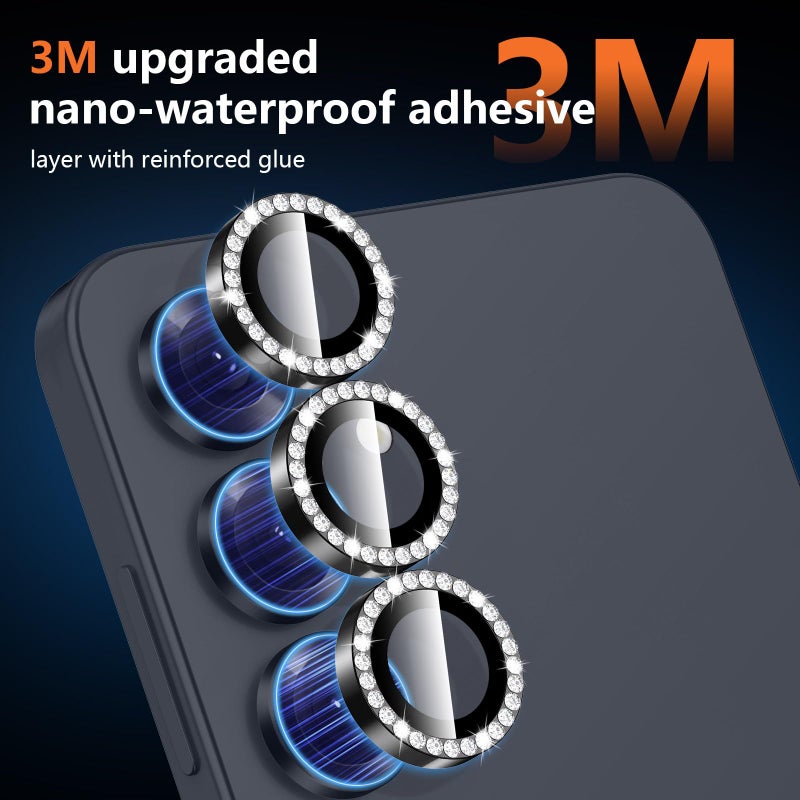 Avocase for Samsung Galaxy S25 Plus Camera Lens Protector, Individual Metal Ring Tempered Glass Lens Cover, [Strong Adsorption] Scratch Resistant Ultra-Thin HD Clear Lens Cover, 1 Set-Black Diamond - Image 4