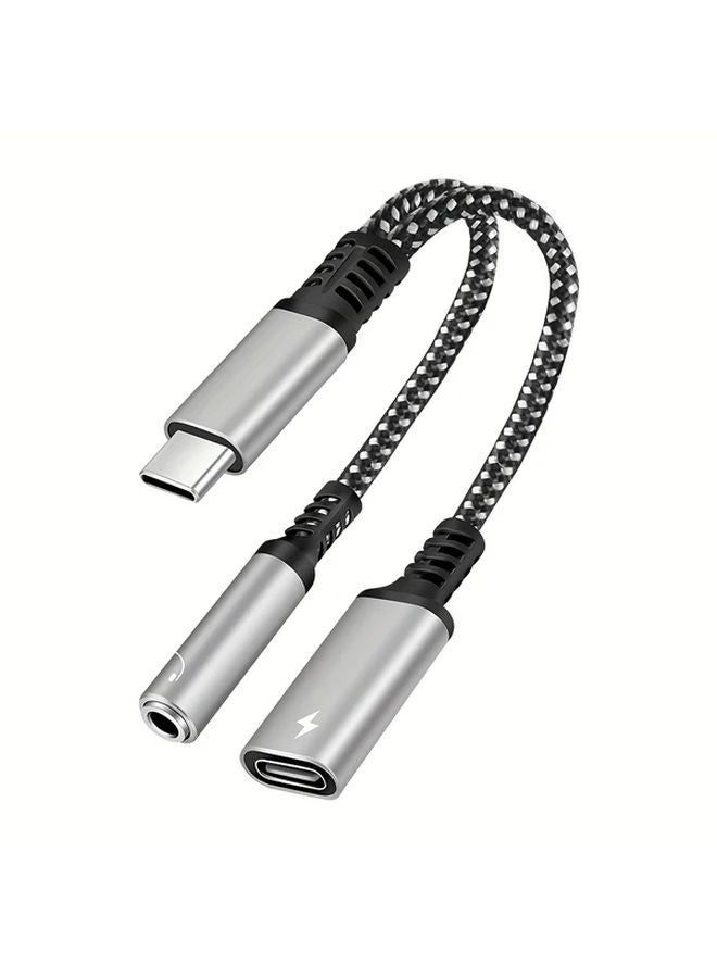 Gray USB C to 3.5mm Headphone Aux Audio Adapter Fast Charging for iPad Xiaomi - Image 1