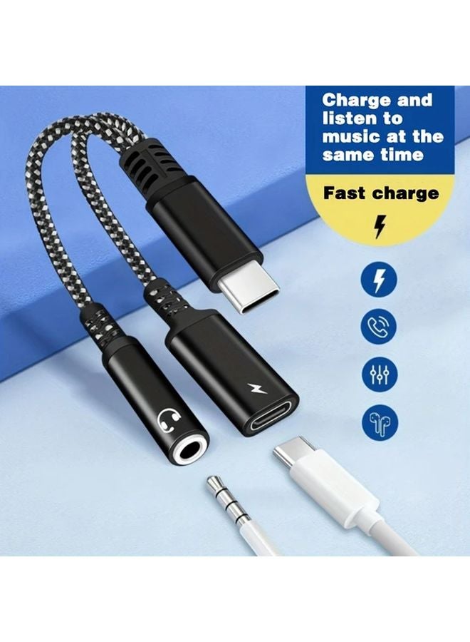 Gray USB C to 3.5mm Headphone Aux Audio Adapter Fast Charging for iPad Xiaomi - Image 2