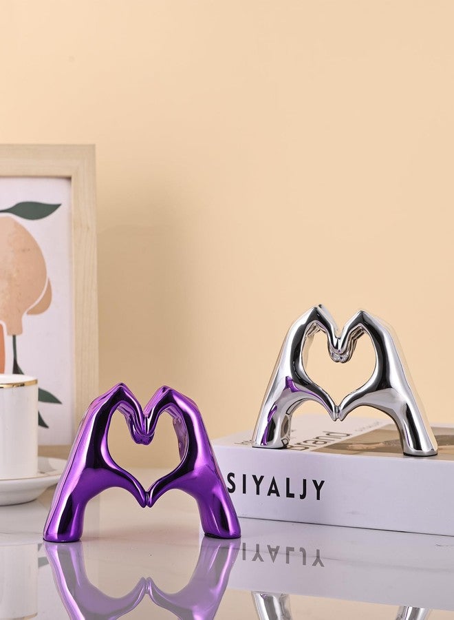 DOVDOV Purple Room Decor Accents, Heart Hand Statues and Sculptures, Purple Shelf Decor Figurines for Home Living Room Office entryway Table top Bohemian Wedding Decor. - Image 4