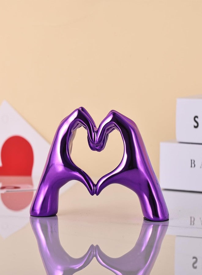 DOVDOV Purple Room Decor Accents, Heart Hand Statues and Sculptures, Purple Shelf Decor Figurines for Home Living Room Office entryway Table top Bohemian Wedding Decor. - Image 3
