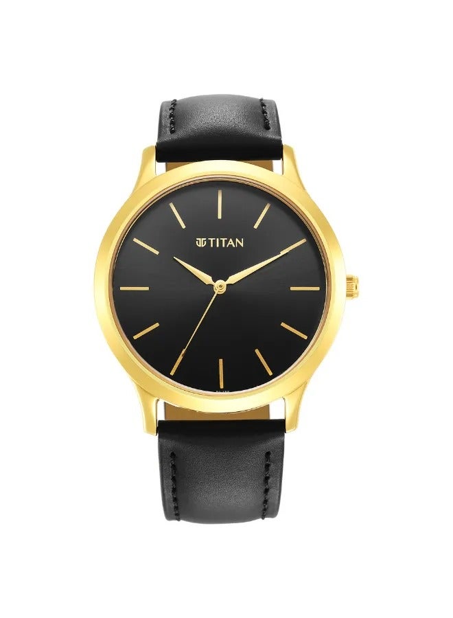 TITAN ساعة معصم جلدية للرجال شكل دائري تناظرية - 1825YL03 - 47.3 مم - Image 2