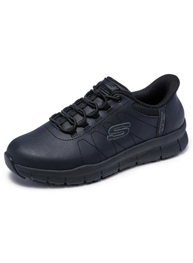 Women's Work Hands Free Slip Ins Nampa-Cottonbud Bungee Athletic Sr Food Service Shoe, Black, 9 Wide