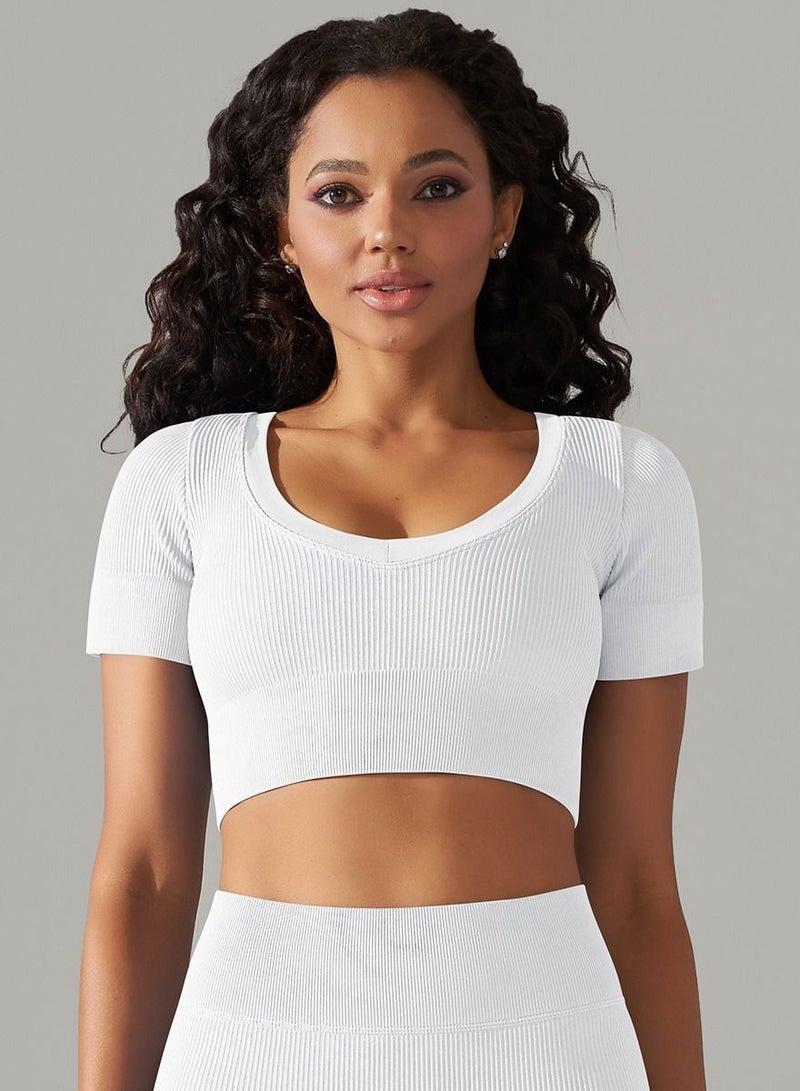 Loquat Yoga Tight Fitting Stretch Soft T-shirt White  - Image 1
