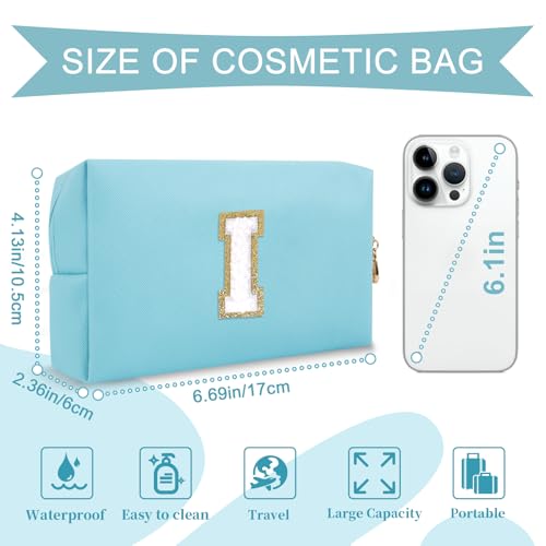 ChaoGreat Small Personalized Initial A-Z Preppy Patch Makeup Bag,PU Chenille Letter Travel Cosmetic Pouch with Zipper,Blue Cute Toiletry Bag,Gift Ideal for Teen Girls Women Teacher Bridesmaid,Letter U - Image 2