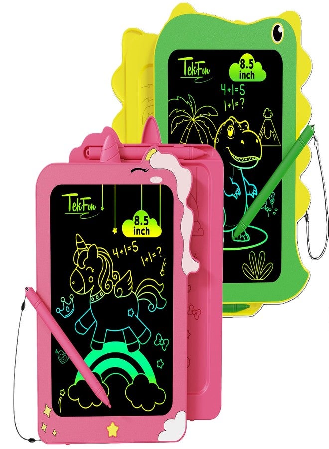 TEKFUN Toddler Boy Toys, 2 Pack LCD Writing Tablet for Kids, Doodle Board Dinosaur Toys, Travel Essentials Toys for 3 4 5 6 Year Old Boys Girls, Easter Birthday Christmas Gifts (8.5inch Green&Pink) - Image 1