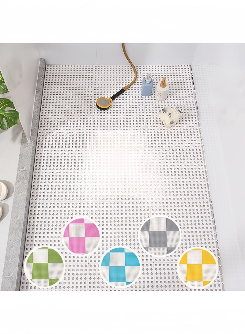 جيجيرو 24 قطعة من بلاط الأرضيات المطاطي المتشابك لتصريف المياه، سجادة حمام مانعة للانزلاق، سجادة أرضية حمام ناعمة من مادة TPE مع فتحة تصريف، سجادة أرضية حمام للحمام والمطبخ وحمام السباحة، كل قطعة 30 × 30 سم، لون أبيض - Image 1