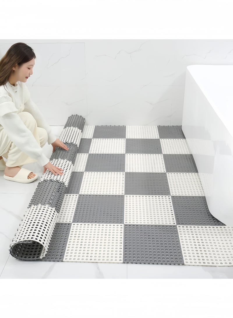 جيجيرو 24 قطعة من بلاط الأرضيات المطاطي المتشابك لتصريف المياه، سجادة حمام مانعة للانزلاق، سجادة أرضية حمام ناعمة من مادة TPE مع فتحة تصريف، سجادة أرضية حمام للحمام والمطبخ وحمام السباحة، كل قطعة 30 × 30 سم، لون أبيض - Image 2