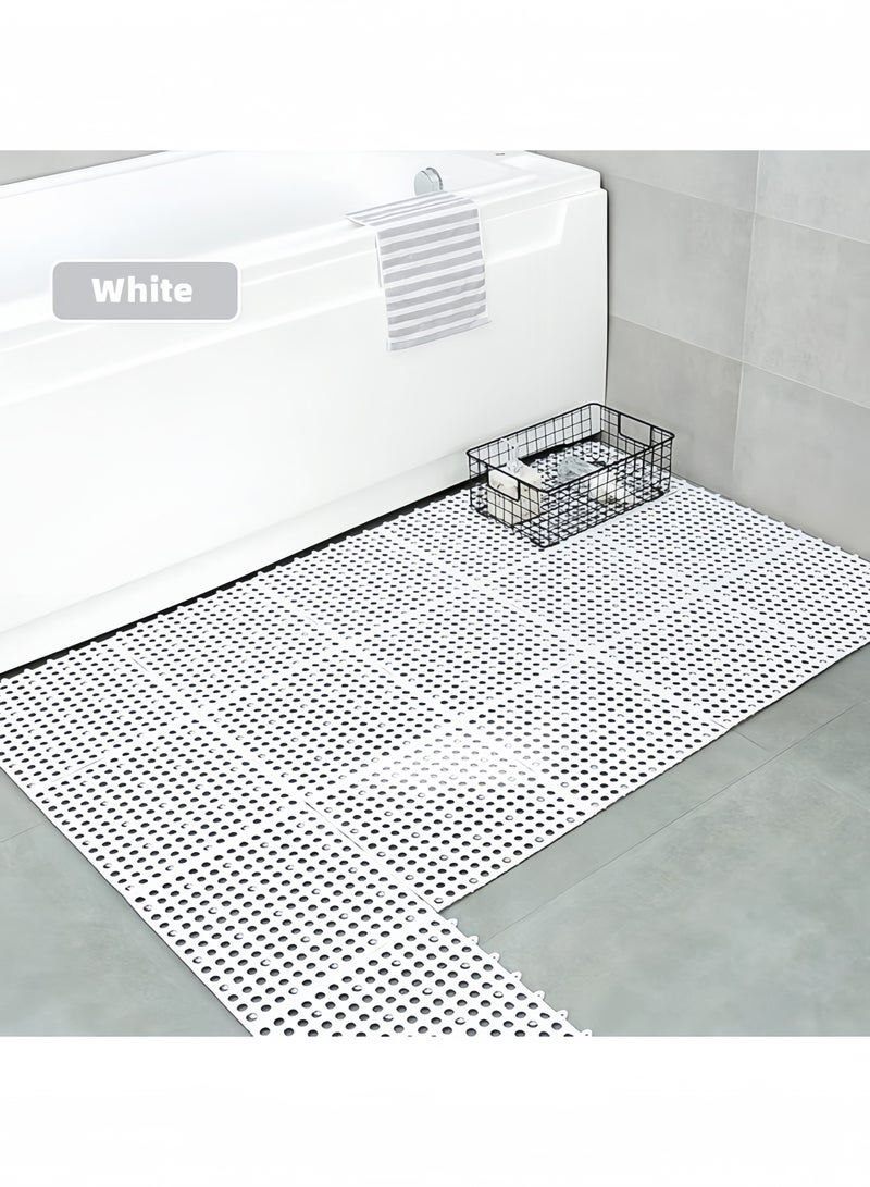 جيجيرو 24 قطعة من بلاط الأرضيات المطاطي المتشابك لتصريف المياه، سجادة حمام مانعة للانزلاق، سجادة أرضية حمام ناعمة من مادة TPE مع فتحة تصريف، سجادة أرضية حمام للحمام والمطبخ وحمام السباحة، كل قطعة 30 × 30 سم، لون أبيض - Image 3