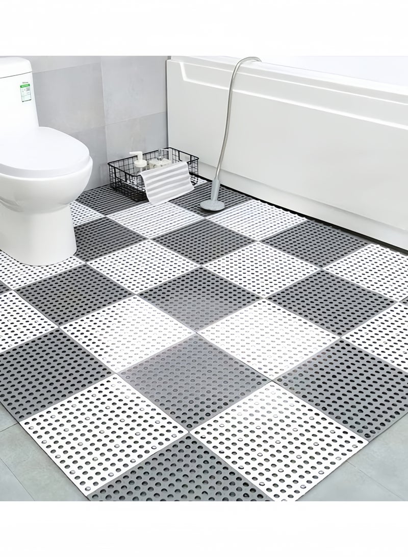 جيجيرو 24 قطعة من بلاط الأرضيات المطاطي المتشابك لتصريف المياه، سجادة حمام مانعة للانزلاق، سجادة أرضية حمام ناعمة من مادة TPE مع فتحة تصريف، سجادة أرضية حمام للحمام والمطبخ وحمام السباحة، كل قطعة 30 × 30 سم، لون أبيض - Image 5