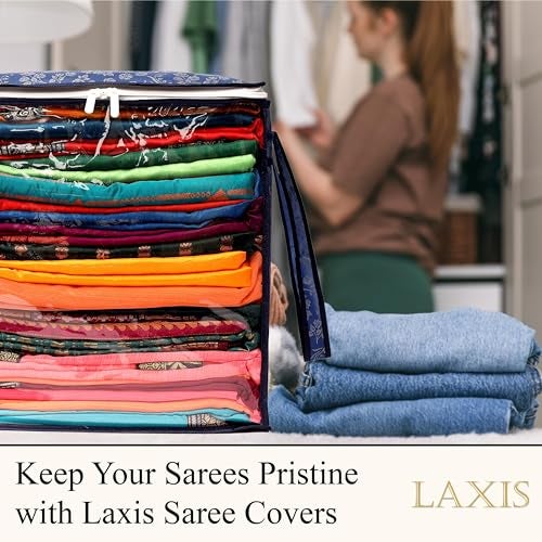 LAXIS HOMFIL Brand - Laxis Non-Woven Jumbo Saree Bags, Blue Color Transparent Saree Covers With Zip, Saree Covers For Storage With Moisture & Dust Proof (Pack of 2) - Image 3