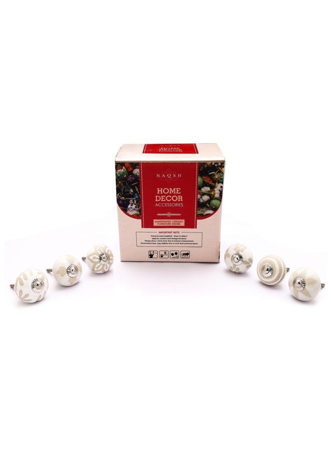 naqsh Premium Quality Assorted Ceramic Knobs- Multi Color Mix Designed Ceramic Cupboard Cabinet Door Knobs Drawer Pulls & Chrome Hardware (12, White Beige) - Image 3
