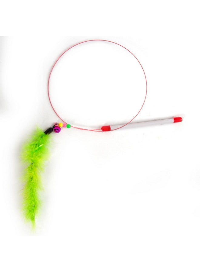 Pets Empire Kitten Cat Soft Rod Toy - Multicolour Teaser Stick With Feather, Bells, And Ball - 60 Cm Length - Pack Of 2 - Image 1