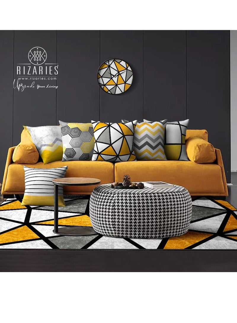 ريزاريز مجموعة صفراء من 8 قطع (6 أغطية مع حشوات، ساعة حائط واحدة، سجادة واحدة 5.25 × 7.22 قدم، غطاء أريكة واحد) - Image 1