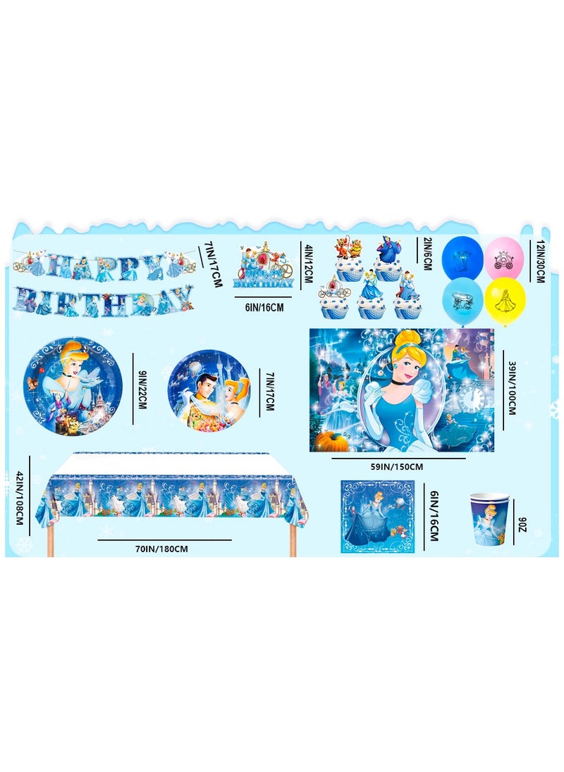FRUITFUL PARTY - Cinderella Birthday Party Decorations for 10 Guests, Cinderella Disposable Party Tableware Set Cinderella Themed Balloons Backdrop Paper Plates Cups - Image 1