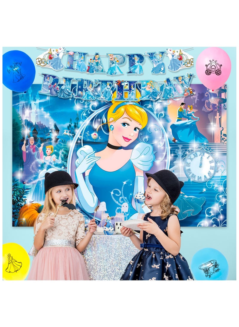 FRUITFUL PARTY - Cinderella Birthday Party Decorations for 10 Guests, Cinderella Disposable Party Tableware Set Cinderella Themed Balloons Backdrop Paper Plates Cups - Image 1