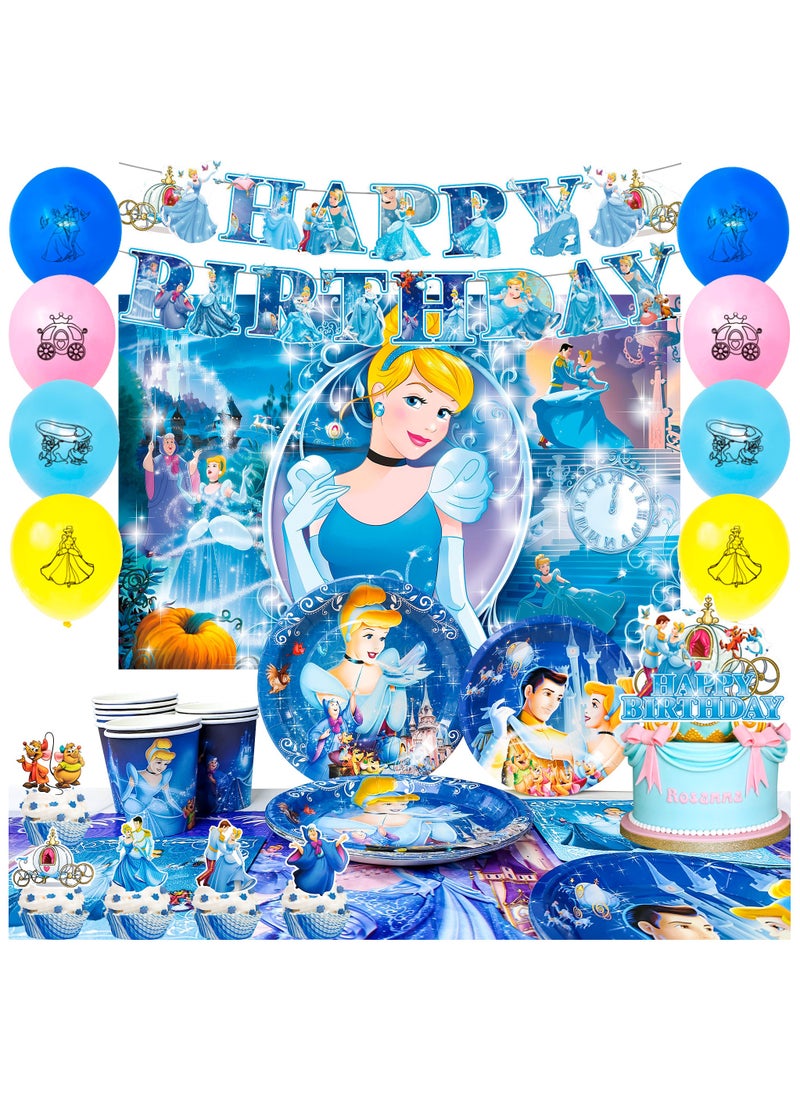 FRUITFUL PARTY - Cinderella Birthday Party Decorations for 10 Guests, Cinderella Disposable Party Tableware Set Cinderella Themed Balloons Backdrop Paper Plates Cups - Image 1