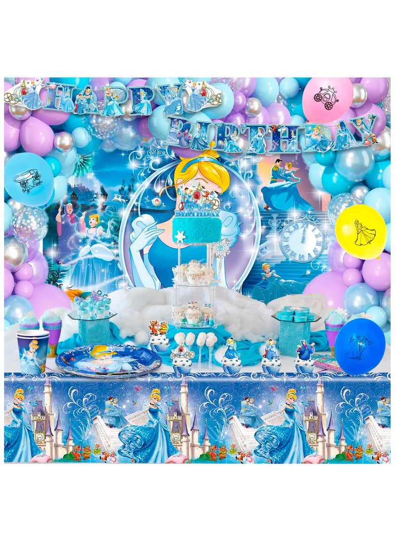 FRUITFUL PARTY - Cinderella Birthday Party Decorations for 10 Guests, Cinderella Disposable Party Tableware Set Cinderella Themed Balloons Backdrop Paper Plates Cups - Image 1
