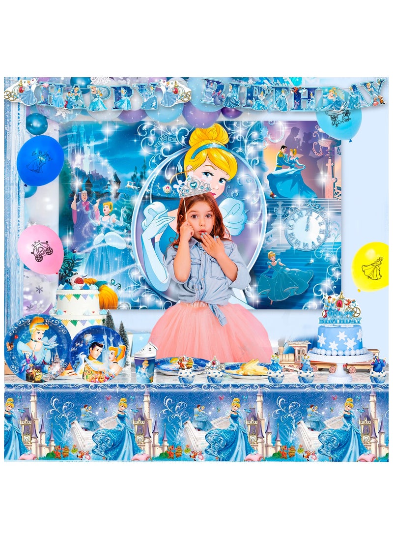FRUITFUL PARTY - Cinderella Birthday Party Decorations for 10 Guests, Cinderella Disposable Party Tableware Set Cinderella Themed Balloons Backdrop Paper Plates Cups - Image 1