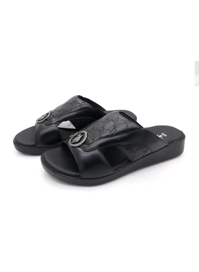يو اس بولو اسن Men’s Black Slide Sandals – Premium Casual Slip‑On Sandals for Home, Beach & Everyday Wear