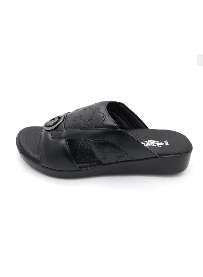 U.S. Polo Assn. BLACK Men’s Black Slide Sandals – Premium Casual Slip‑On Sandals for Home, Beach & Everyday Wear for Men | Best Price UAE