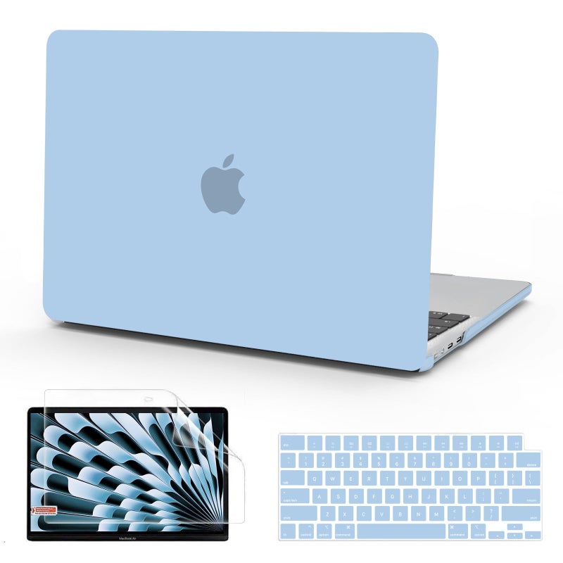 B BELK Compatible with MacBook Air 15 inch Case 2026 2025 2024 2023 Release M4 M3 M2 A3241 A3114 A2941 Liquid Retina Display, Matte Plastic Hard Shell Case +Keyboard Cover +Screen Protector, Airy Blue - Image 1