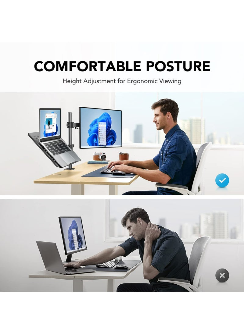 Monitor Laptop Stand, Adjustable Desktop 2-in-1 Stand, Laptop Stand, 360° Swivel Screen Arm, Holds 13-32 Inch Screen, Weight Capacity 18 lbs, VESA Standard.