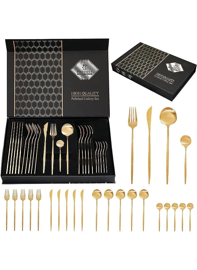 Swift Gold Silverware Set Gold Flatware Set for 6, Gold Spoons and Forks Set, Stainless Steel Gold Cutlery Set for Home Kitchen Restaurant Wedding, Mirror Polished Utensils Set, Dishwasher Safe  - Image 1