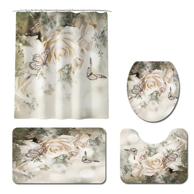 Y&D Floral Printed Bath Rug and Shower Curtain Set for Bathroom Decor with Included Shower Curtain - Image 4