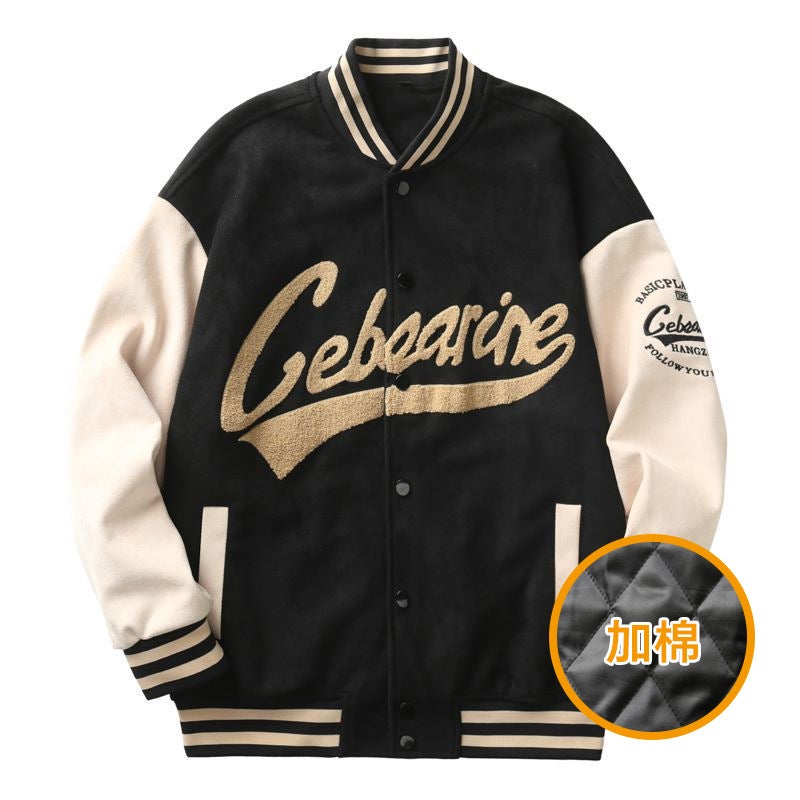 American suede baseball uniform men's autumn and winter loose fashion brand plus size casual jacket men's winter cotton-padded jacket fashion - Image 1