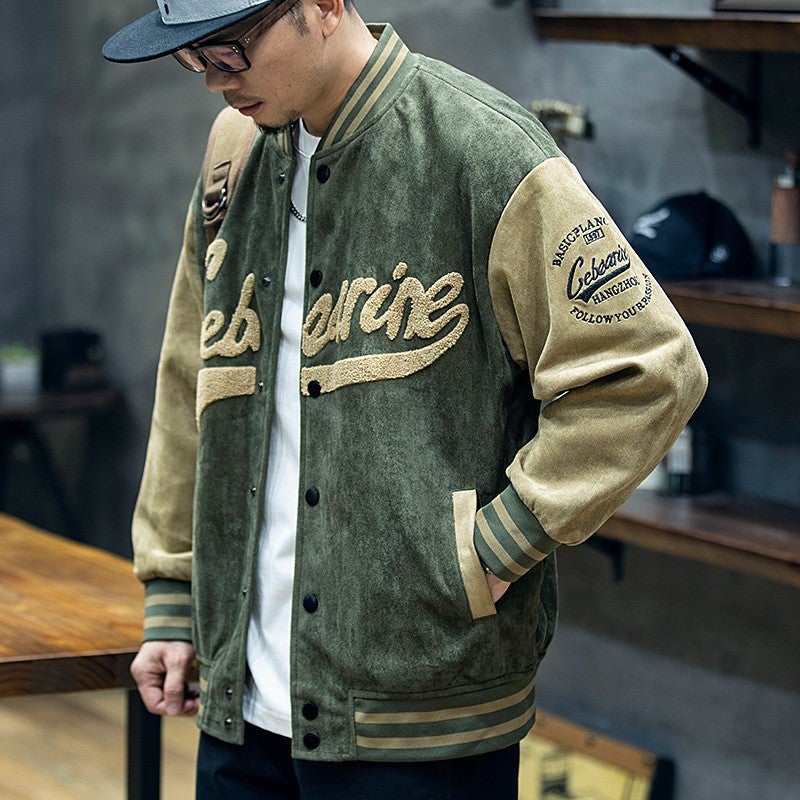 American suede baseball uniform men's autumn and winter loose fashion brand plus size casual jacket men's winter cotton-padded jacket fashion - Image 2