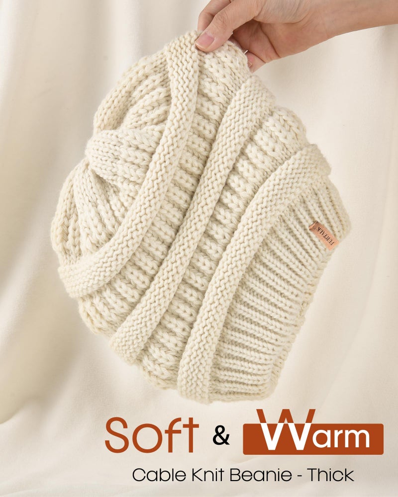FURTALK Womens Winter Knit Slouchy Beanie Hat Warm Knitted Skull Ski Cap Hats for Women Beige - Image 2
