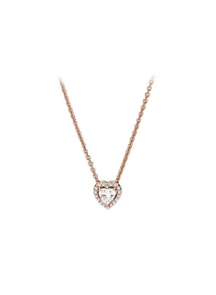 PEI  AN Rose Gold Noble Heart Lock Bone Chain White Copper Silver Plated Retro Round Necklace Neck Ornament Women's Basic Chain 