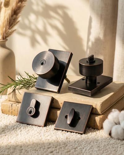 Haidms Oil Rubbed Bronze Door Knob with Deadbolt, Zinc Alloy Bronze Keyed Alike Exterior Door Lock Set, Heavy Duty Front Door Knob and Deadbolt Set with Lock and Key, Reversible (1 Pack) - Image 3