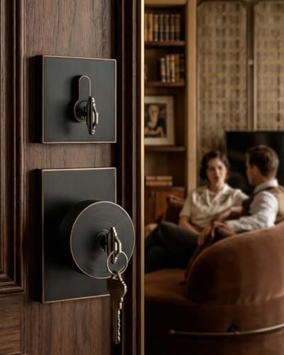Haidms Oil Rubbed Bronze Door Knob with Deadbolt, Zinc Alloy Bronze Keyed Alike Exterior Door Lock Set, Heavy Duty Front Door Knob and Deadbolt Set with Lock and Key, Reversible (1 Pack) - Image 1