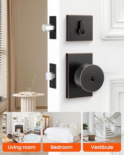 Haidms Oil Rubbed Bronze Door Knob with Deadbolt, Zinc Alloy Bronze Keyed Alike Exterior Door Lock Set, Heavy Duty Front Door Knob and Deadbolt Set with Lock and Key, Reversible (1 Pack) - Image 4