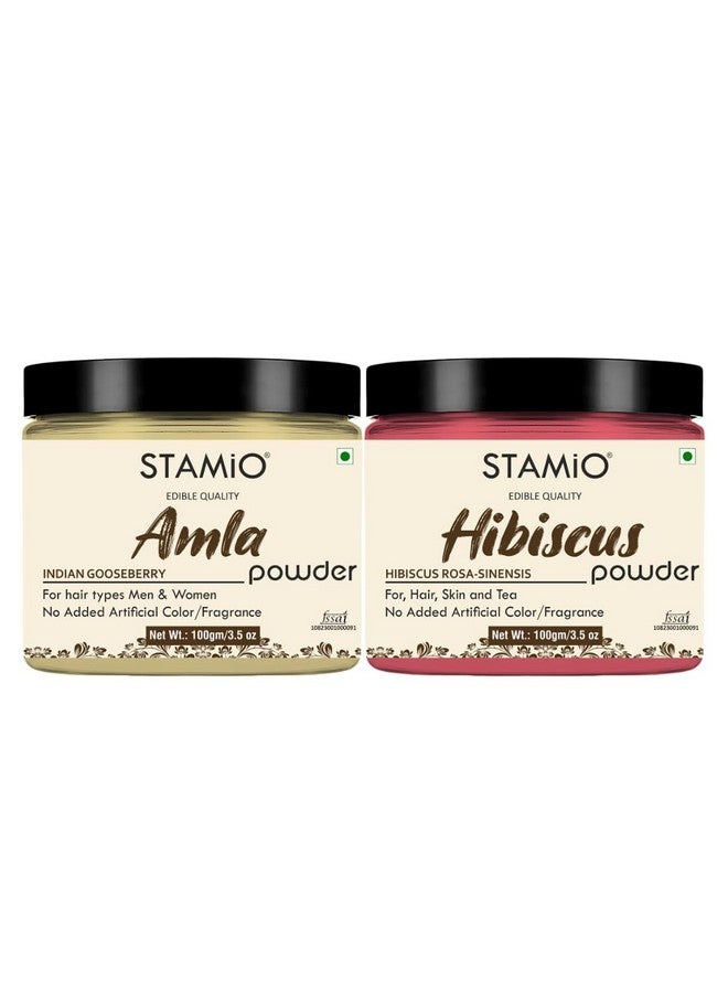 STAMIO Amla And Hibiscus Powder 200 Gm Combo Pack For Hair Care Mask Diy Pure Rosasinensis Guldhal Flower Natural Indian Gooseberry Triplesifted Microfine In Jar 100Gm X 2 - Image 1