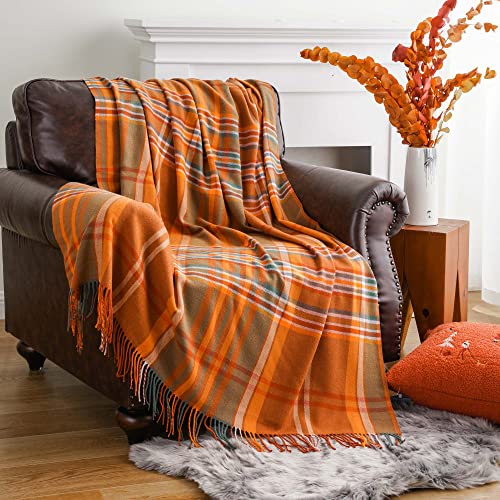 BATTILO HOME Orange Plaid Throw Blanket for Couch - Fall Throw Blanket - Lightweight Buffalo Plaid Blanket Throw Checkered Blanket for Bed, Sofa, Chair,Home Decor, Fall Decor - Image 2