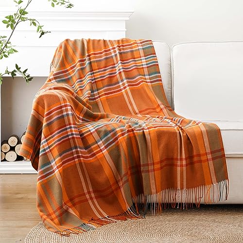 BATTILO HOME Orange Plaid Throw Blanket for Couch - Fall Throw Blanket - Lightweight Buffalo Plaid Blanket Throw Checkered Blanket for Bed, Sofa, Chair,Home Decor, Fall Decor - Image 1