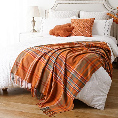 BATTILO HOME Orange Plaid Throw Blanket for Couch - Fall Throw Blanket - Lightweight Buffalo Plaid Blanket Throw Checkered Blanket for Bed, Sofa, Chair,Home Decor, Fall Decor - Image 3