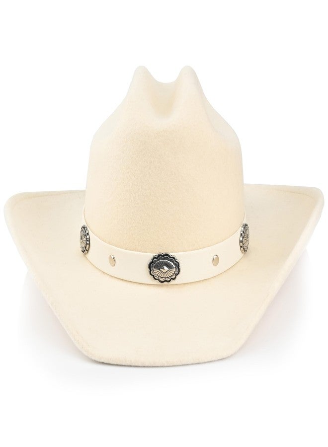 Foeran 100% Wool Western Cowboy Hat for Men's Women's Classic Fedora Hat Felt Cowgirls Hats with Two Decorative Bands (US, Alpha, Medium, X-Large, White-A) - Image 4