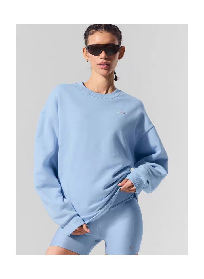 alo ​Alo Letter LOGO Crewneck Long-Sleeve Oversized Unisex Sweatshirt, Solid Color Minimalist Versatile Style - Image 1