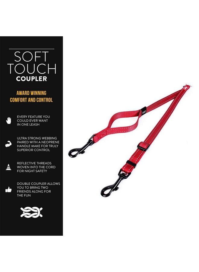 EzyDog Soft Touch Coupler Adjustable Double Dog Leash - Superior Tangle-Free Experience and Reflective for Nighttime Safety - Ranges from 14 to 24 Inches - Perfect for Walking Two Dogs (Red) - Image 2